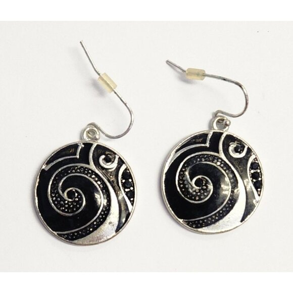 Silver Swirl Minimalist Earrings With Enamel Design - Picture 1 of 4